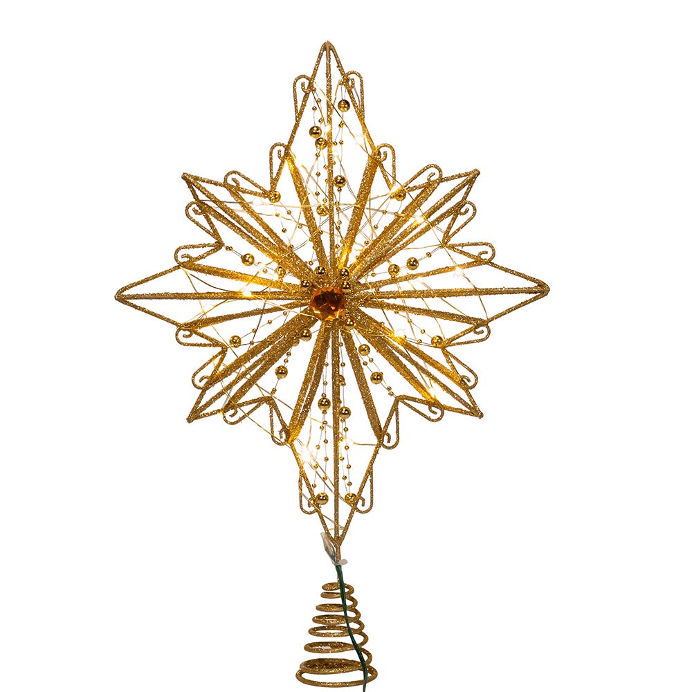 Kurt Adler 15.5-Inch 30-Light Fairy Light Gold Star Tree Top